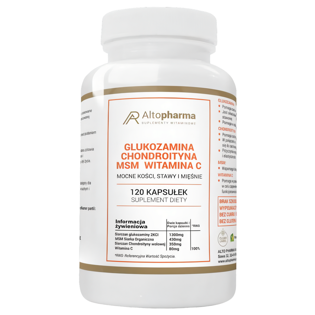 Glukozamina Chondroityna MSM i WItamina C Alto Pharma Mocne kości, stawy i mięśnie - 120 kapsułek