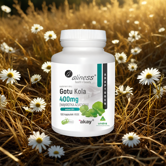 Gotu Kola 400 mg Aliness - Wąkrotka Azjatycka wspiera zdrowie psychiczne - 100 kapsułek
