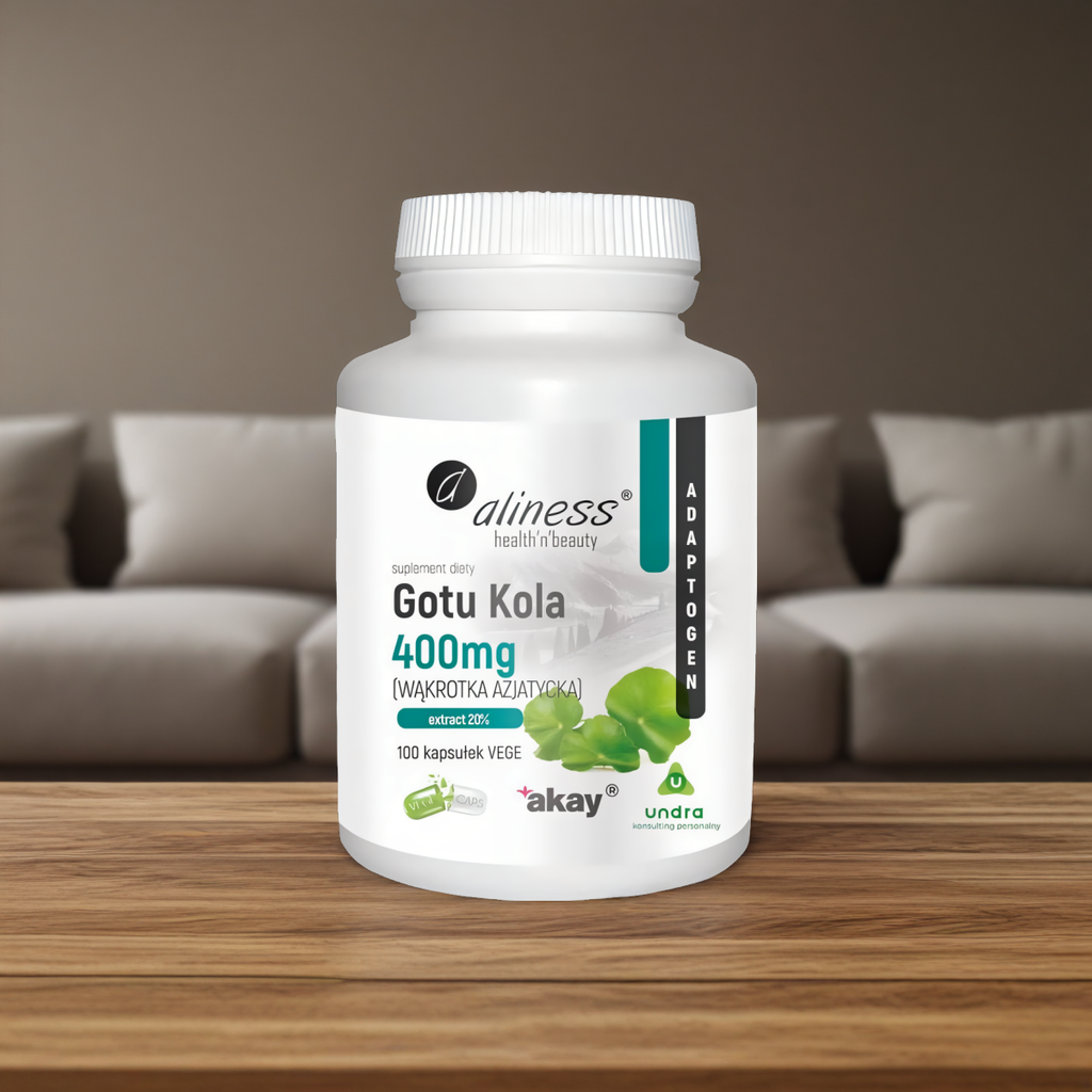 Gotu Kola 400 mg Aliness - Wąkrotka Azjatycka wspiera zdrowie psychiczne - 100 kapsułek