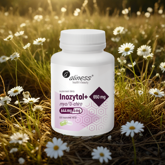 Inozytol myo/D-chiro, 650mg + B6 Aliness - Wspomaga układ nerwowy - 100 kapsułek