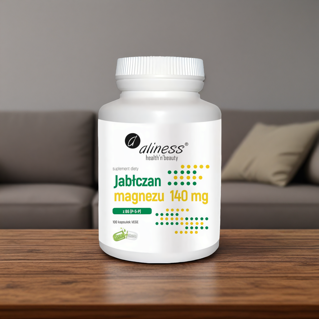 Jabłczan magnezu 140 mg + Witamina B6 (pirydoksalo-5-fosforan) 5 mg Aliness - 100 kapsułek