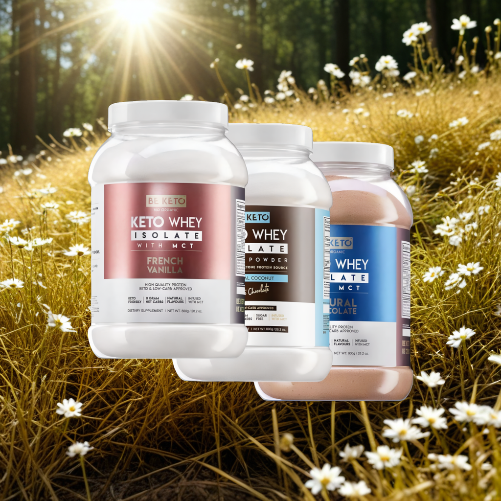 Keto Izolat Białka z olejem MCT BeKeto 800 g - 3 pyszne smaki (Smak: naturalna-czekolada)