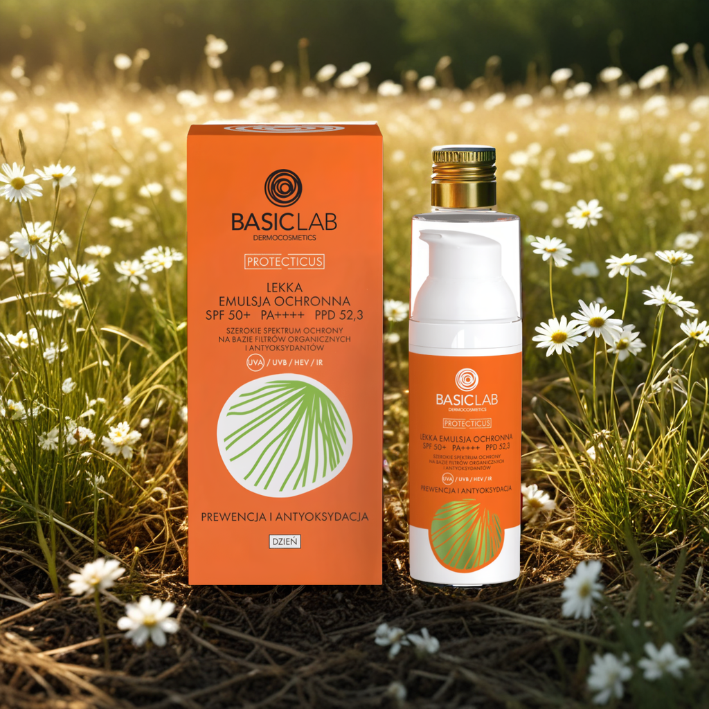 Lekka emulsja ochronna SPF 50+ PPD 52,3 BASICLAB - Prewencja i Antyoksydacja - 50 ml