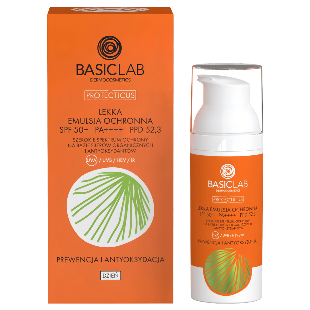 Lekka emulsja ochronna SPF 50+ PPD 52,3 BASICLAB - Prewencja i Antyoksydacja - 50 ml