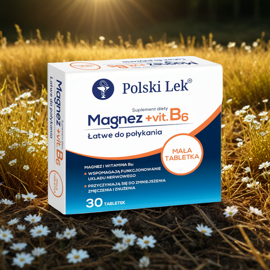 MAGNEZ + vit. B6 Polski Lek - Z dodatkiem witaminy B6 - 30 tabletek