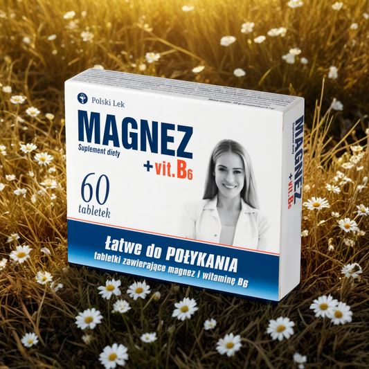 MAGNEZ + Witamina B6 Polski Lek - Wspomaga układ nerwowy - 60 tabletek