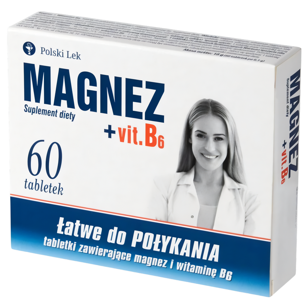 MAGNEZ + Witamina B6 Polski Lek - Wspomaga układ nerwowy - 60 tabletek