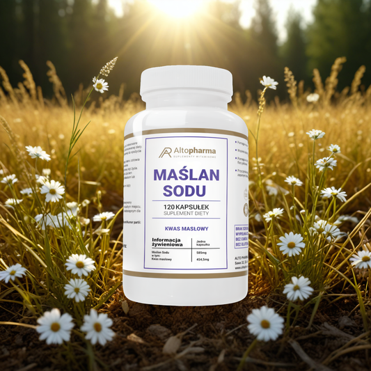 Maślan sodu 585 mg Alto Pharma - Wspomaga zdrowe jelita i trawienie - 120 kapsułek