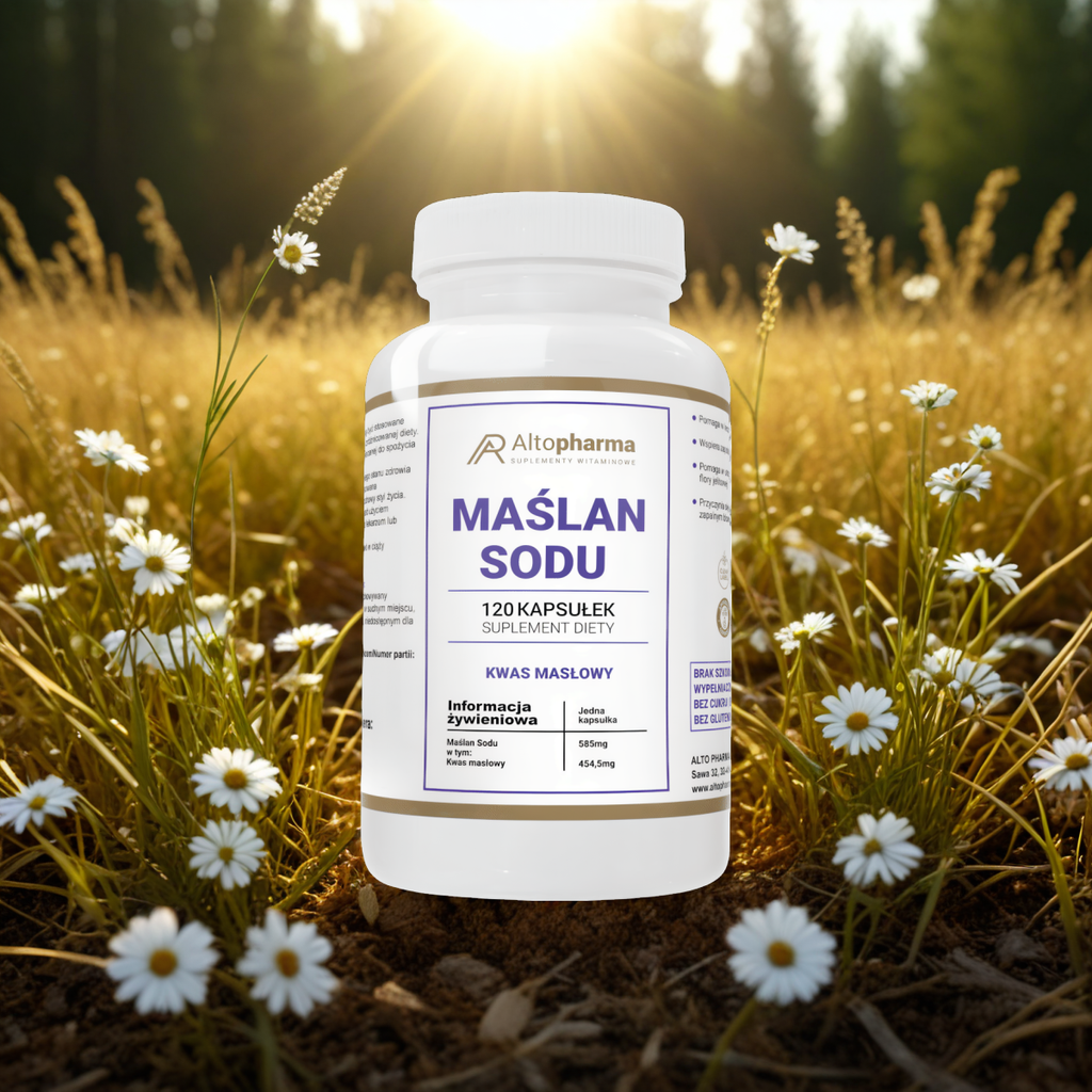 Maślan sodu 585 mg Alto Pharma - Wspomaga zdrowe jelita i trawienie - 120 kapsułek