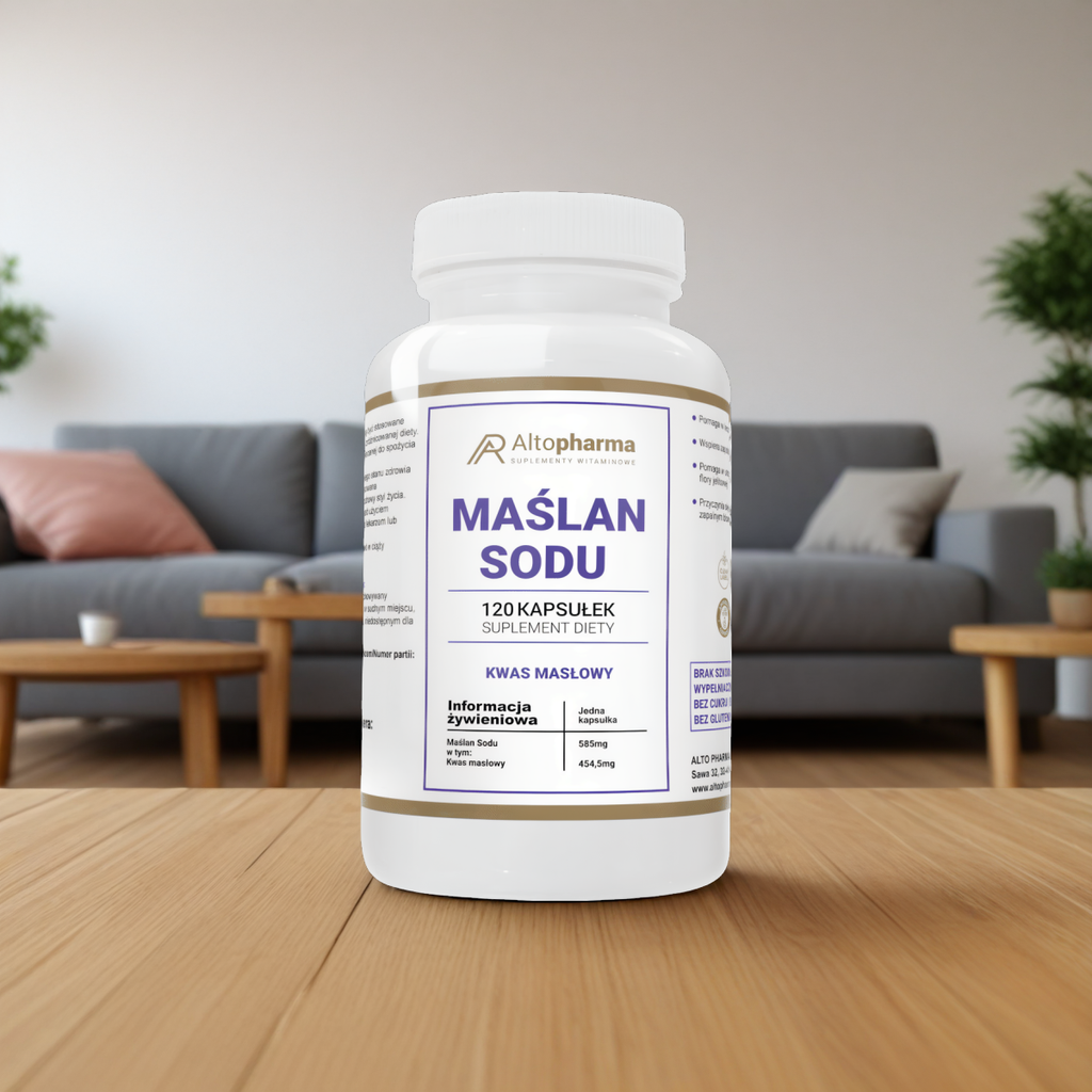 Maślan sodu 585 mg Alto Pharma - Wspomaga zdrowe jelita i trawienie - 120 kapsułek