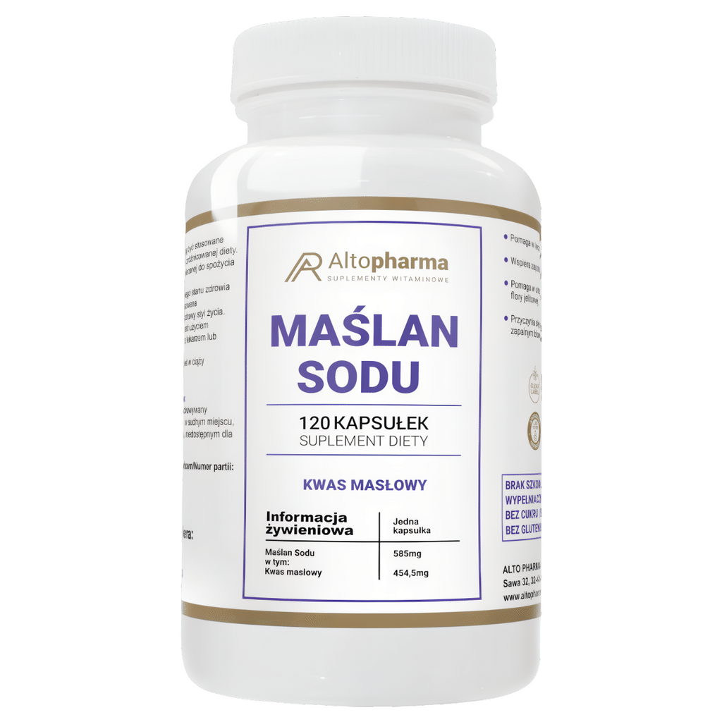 Maślan sodu 585 mg Alto Pharma - Wspomaga zdrowe jelita i trawienie - 120 kapsułek