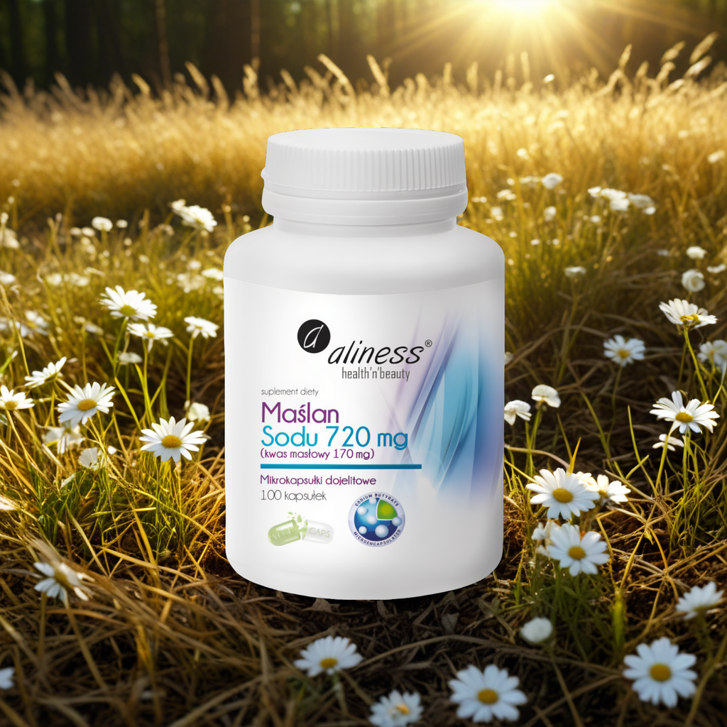 Maślan Sodu 720 mg, Kwas masłowy 170 mg Aliness - Wsparcie dla jelit - 100 kapsułek