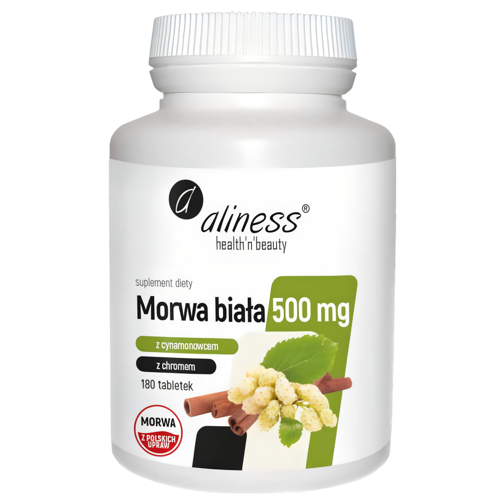 Morwa biała 4:1 500 mg Aliness - Z cynamonowcem i chromem - 180 tabletek