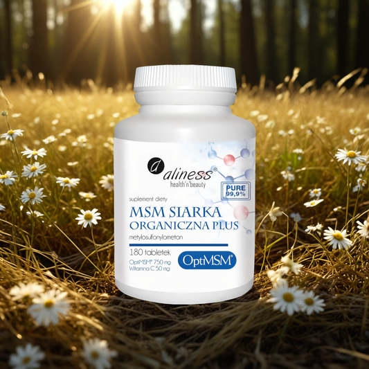 MSM Siarka Organiczna PLUS Metylosulfonylometan + Witamina C Aliness - 180 tabletek