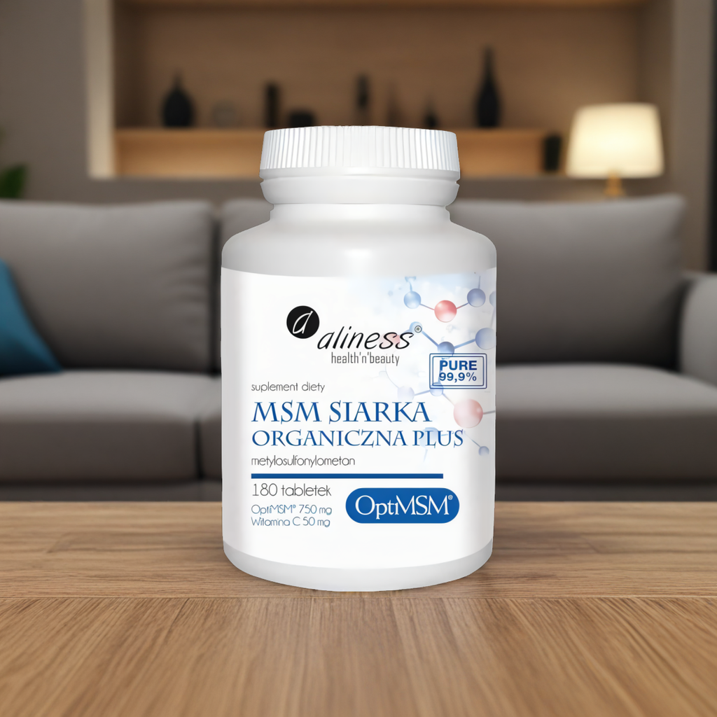 MSM Siarka Organiczna PLUS Metylosulfonylometan + Witamina C Aliness - 180 tabletek