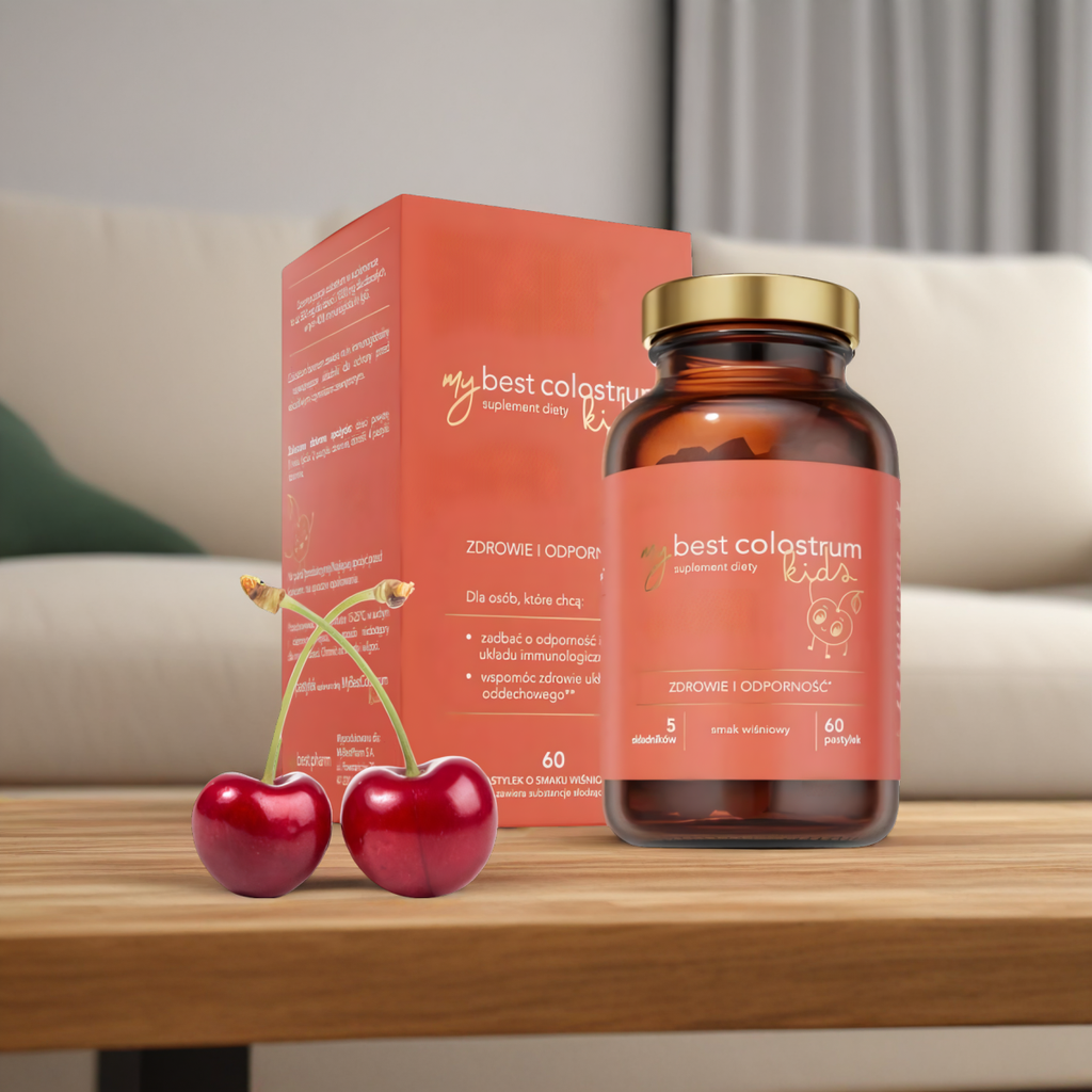 MyBestColostrum Kids MyBestPharm - Wsparcie odporności dla dzieci - 60 pastylek do ssania (Smak: truskawkowy)