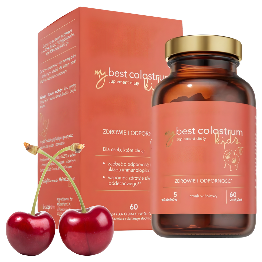 MyBestColostrum Kids MyBestPharm - Wsparcie odporności dla dzieci - 60 pastylek do ssania (Smak: truskawkowy)