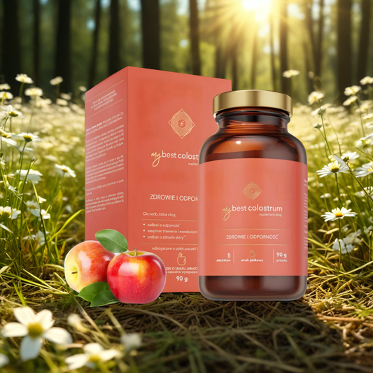 MyBestColostrum MyBestPharm - Wsparcie odporności dla dzieci i dorosłych - 90g proszek (Smak: jablkowy)