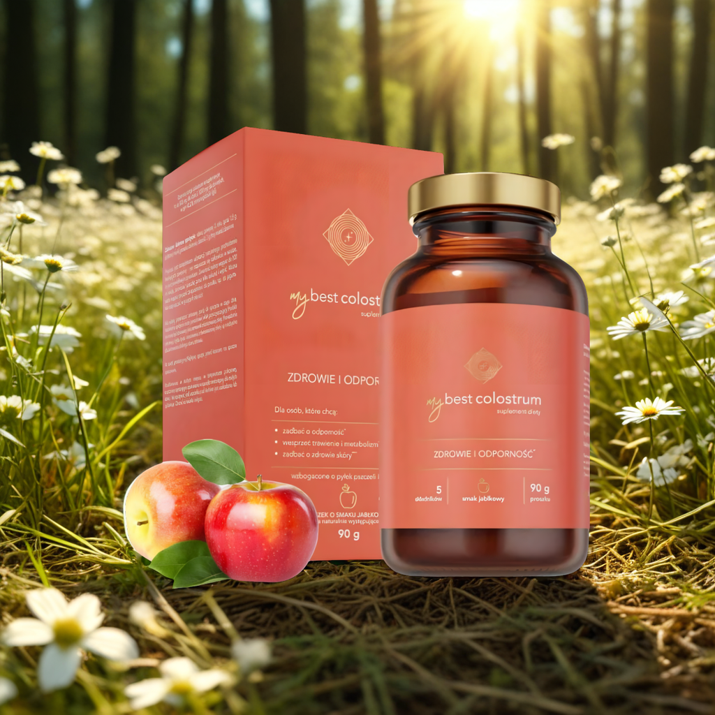 MyBestColostrum MyBestPharm - Wsparcie odporności dla dzieci i dorosłych - 90g proszek (Smak: jablkowy)