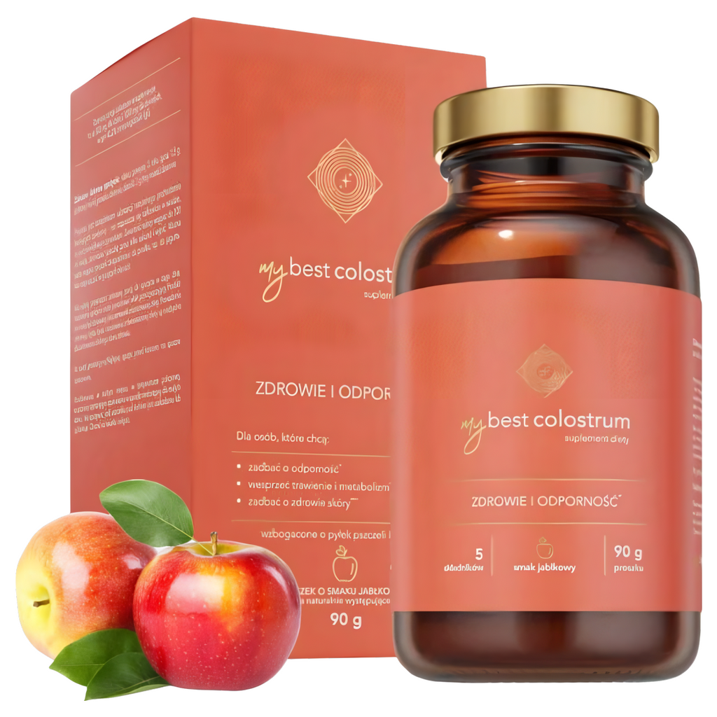 MyBestColostrum MyBestPharm - Wsparcie odporności dla dzieci i dorosłych - 90g proszek (Smak: jablkowy)