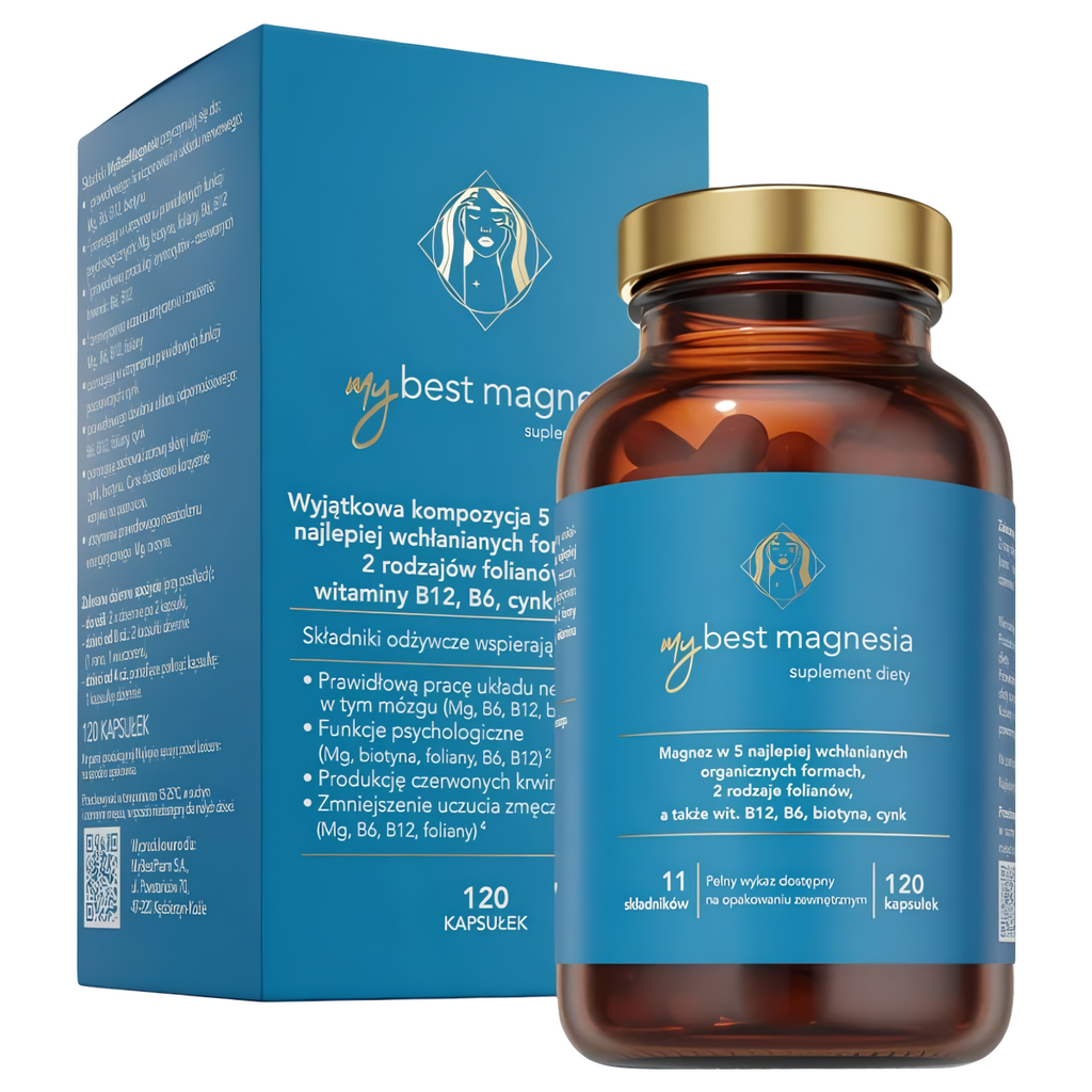 MyBestMagnesia Magnez w 5 formach + Witamina B12, B6, biotyna, cynk MyBestPharm - 120 kapsułek