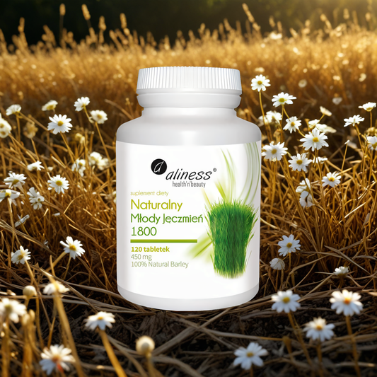 Naturalny Młody Jęczmień 1800 Aliness - Wspomaga trawienie oraz oczyszcza organizm - 120 tabletek