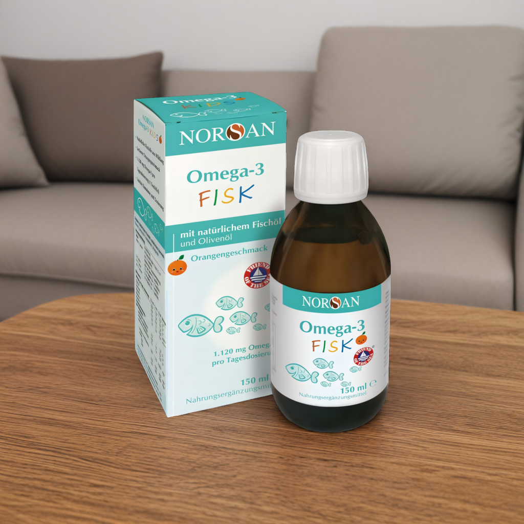 Norsan Omega-3 FISK z naturalnym olejem rybnym dla dzieci o smaku pomarańczowym - 150 ml