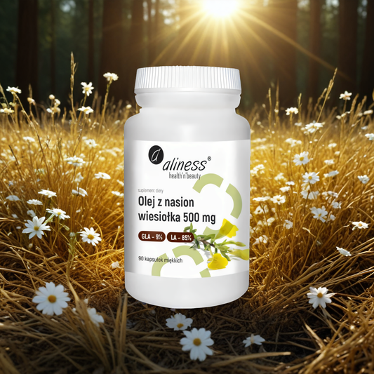 Olej z nasion wiesiołka 500 mg Aliness - Wspomaga cholesterol - 90 kapsułek miękkich