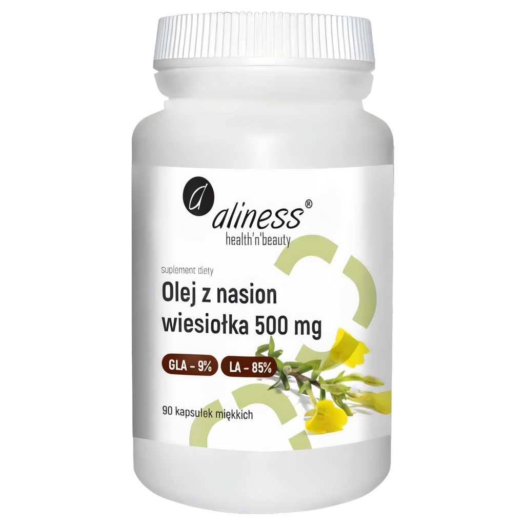Olej z nasion wiesiołka 500 mg Aliness - Wspomaga cholesterol - 90 kapsułek miękkich