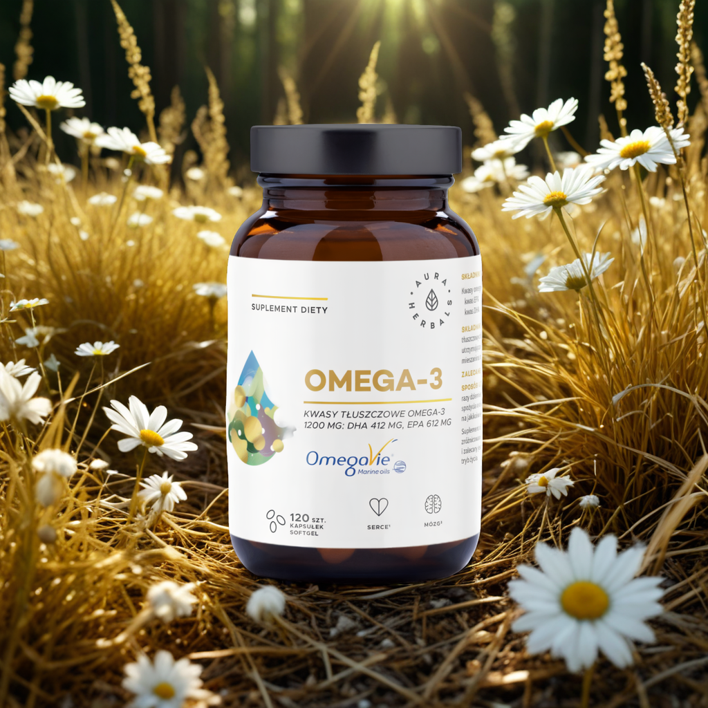 Omega 3 Aura Herbals 1200 mg - Wspiera zdrowie serca, mózgu i oczu - 120 kapsułek softgel