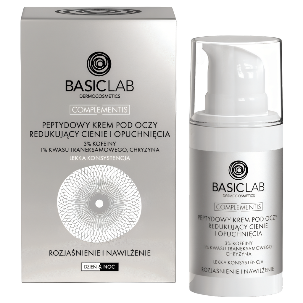 Peptydowy krem pod oczy BASICLAB - Redukuje cienie i zmniejsza opuchliznę - 15 ml