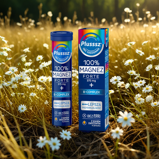 Plusssz 100% Magnez Forte + B-Complex  Polski Lek - 20 tabletek musujących o smaku pomarańcza - grejpfrut