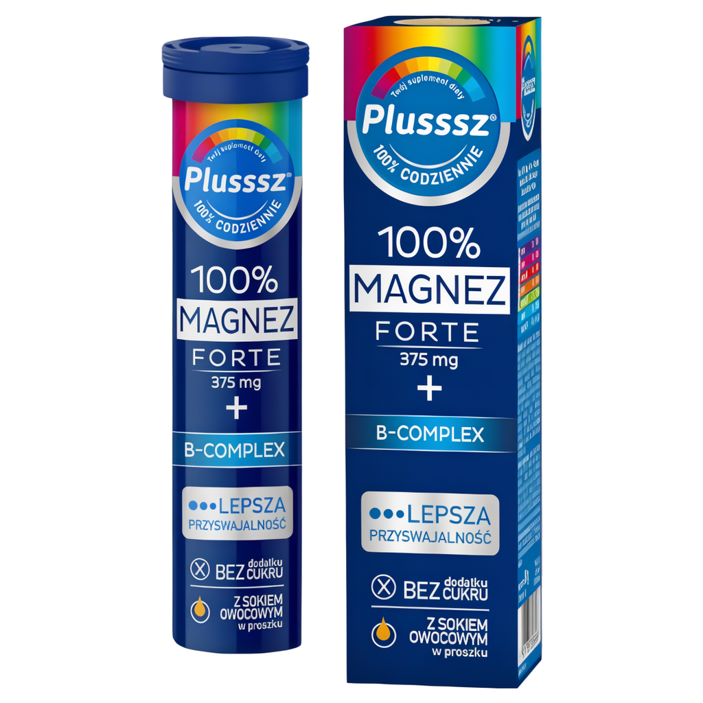 Plusssz 100% Magnez Forte + B-Complex  Polski Lek - 20 tabletek musujących o smaku pomarańcza - grejpfrut