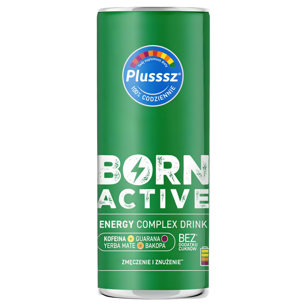 Plusssz BORN ACTIVE Energy Complex Drink Polski Lek - 250 ml o smaku mango-marakuja