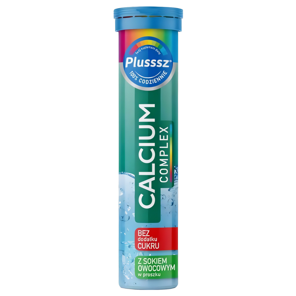 Plusssz CALCIUM Complex z witaminą C Polski Lek - 20 tabletek musujących o smaku pomarańcza-mango