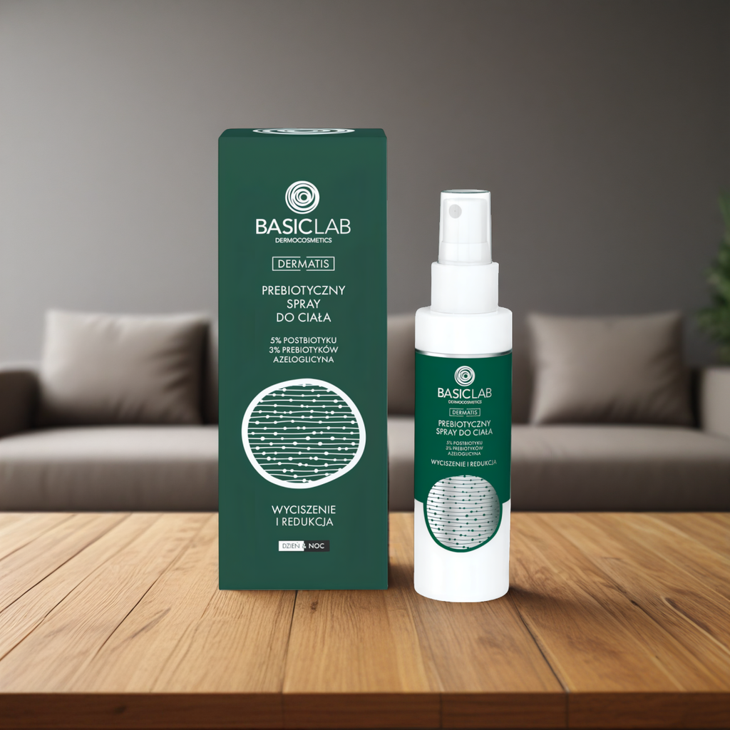 Prebiotyczny spray do ciała BASICLAB - Do codziennej pielęgnacji każdego rodzaju skóry wymagającej i wrażliwej - 100 ml spray