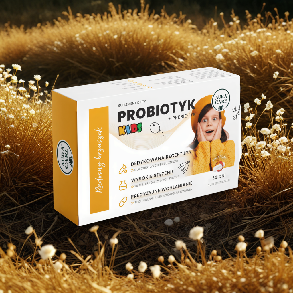 Radosny Brzuszek Kids Aura Care - Probiotyk + prebiotyk - 30 kapsułek