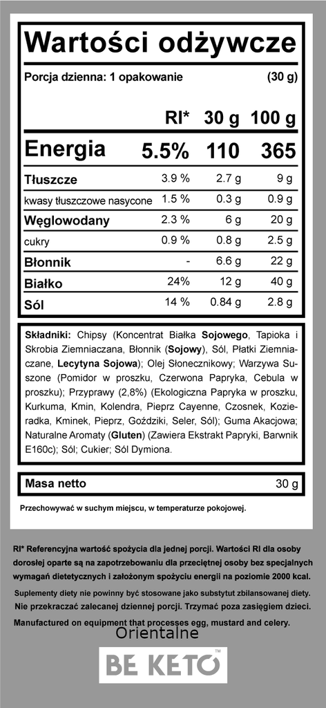 Keto Chipsy BeKeto - Ser & cebulka, Czerwona papryka oraz Orientalne pikantne - 30 g (Smak: ser-szwajcarski-francuska-cebulka)