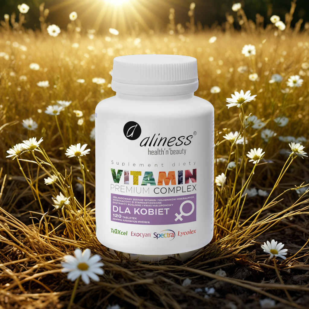 Vitamin Premium Complex dla kobiet Wzbogacony o kwas hialuronowy Aliness - 120 tabletek