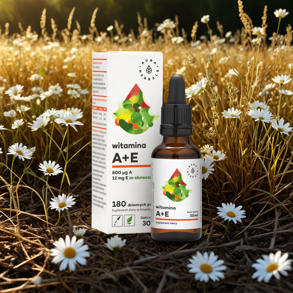 Witamina A + E Aura Herbals - Wspiera zdrowie skóry oraz wzroku - 30 ml krople