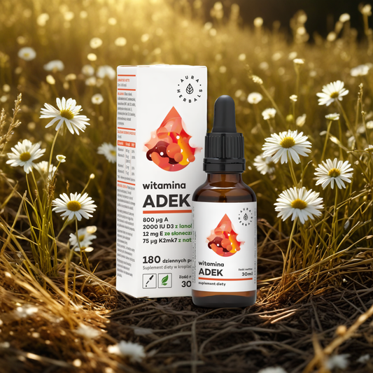 Witamina ADEK, A + D3 2000 IU + E + K2 Aura Herbals - Kompleks witamin - 30 ml krople