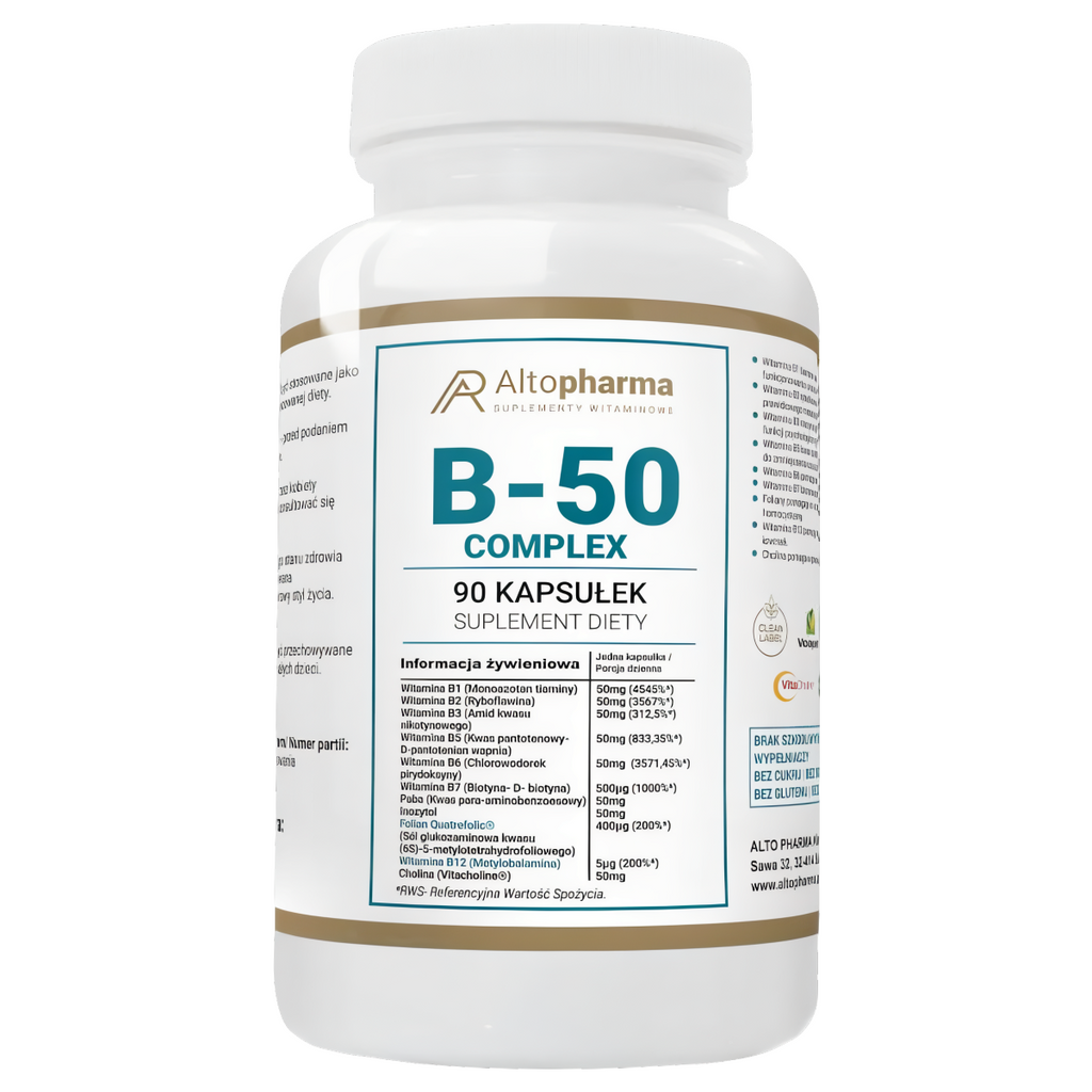 Witamina B-50 Metylobalamina Complex Alto Pharma - Wspomaga prawidłowy rozwój i odporność - 90 kapsułek