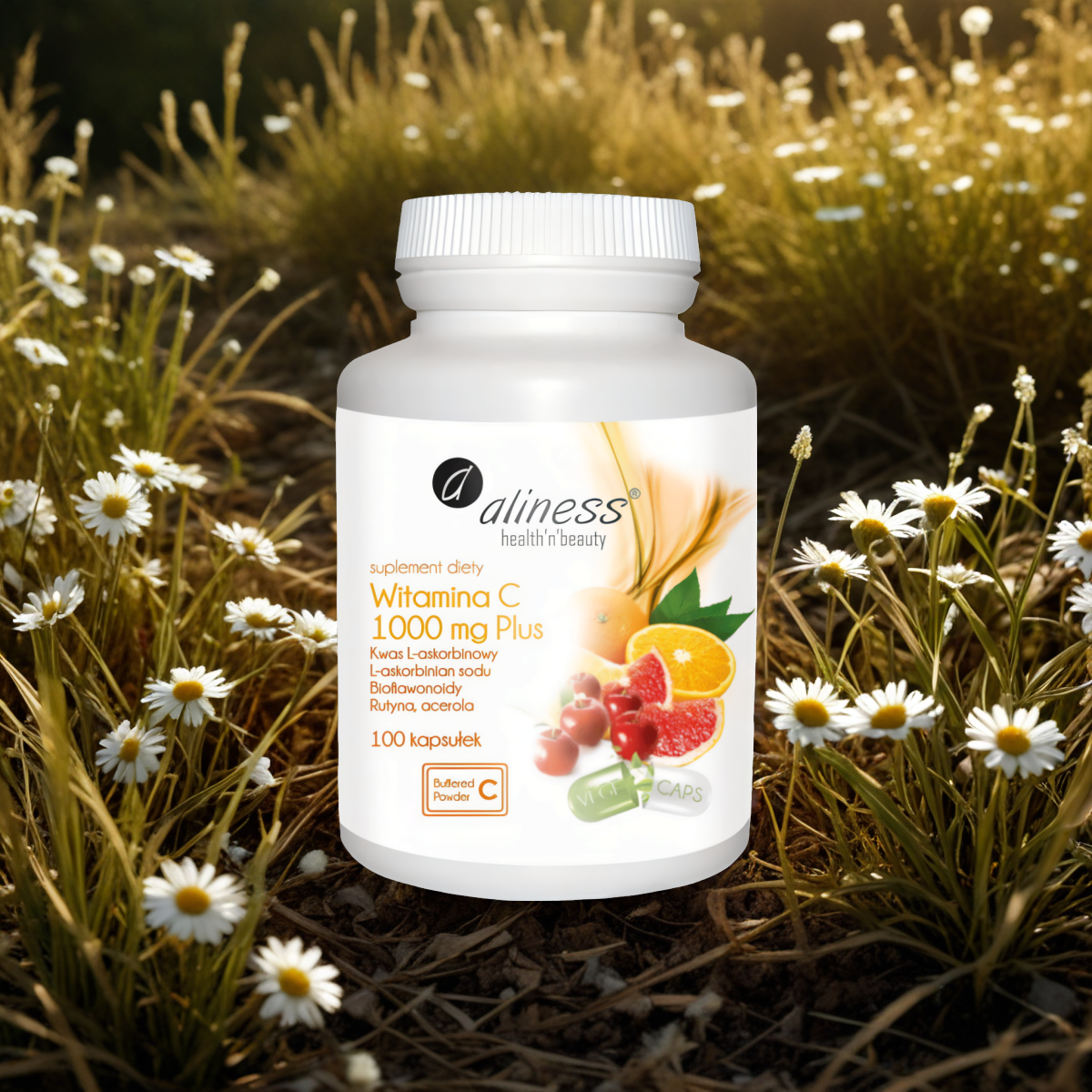 Witamina C 1000 mg Plus Aliness - Bioflawonoidy, rutyna, acerola - 100 kapsułek