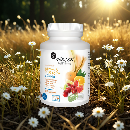 Witamina C 1000 mg Plus z Cynkiem Aliness - Wzbogacona o Acerole oraz Rutynę - 100 kapsułek