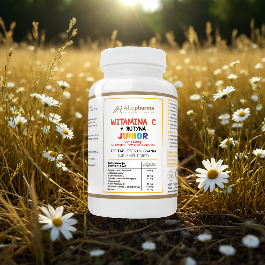 Witamina C + Rutyna Junior 200 mg Alto Pharma- Wspomaga układ odpornościowy - 120 tabletek do ssania o smaku pomarańczowym