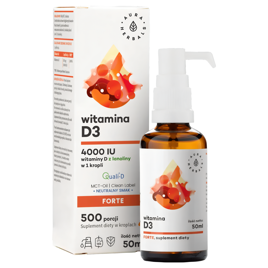 Witamina D3 4000 IU, MCT Aura Herbals - Wsparcie dla organizmu - 50 ml krople