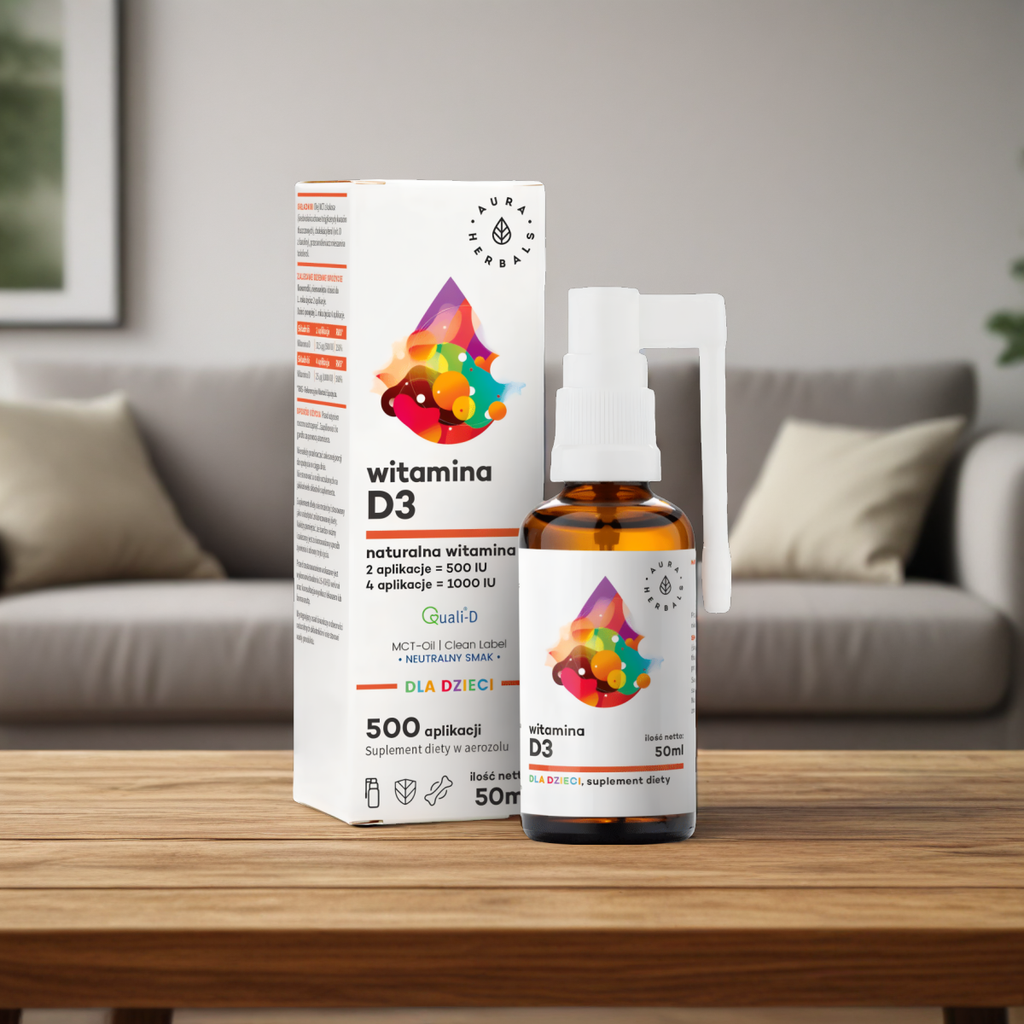Witamina D3 dla dzieci na bazie oleju MCT z kokosa Aura Herbals - 50 ml areozol