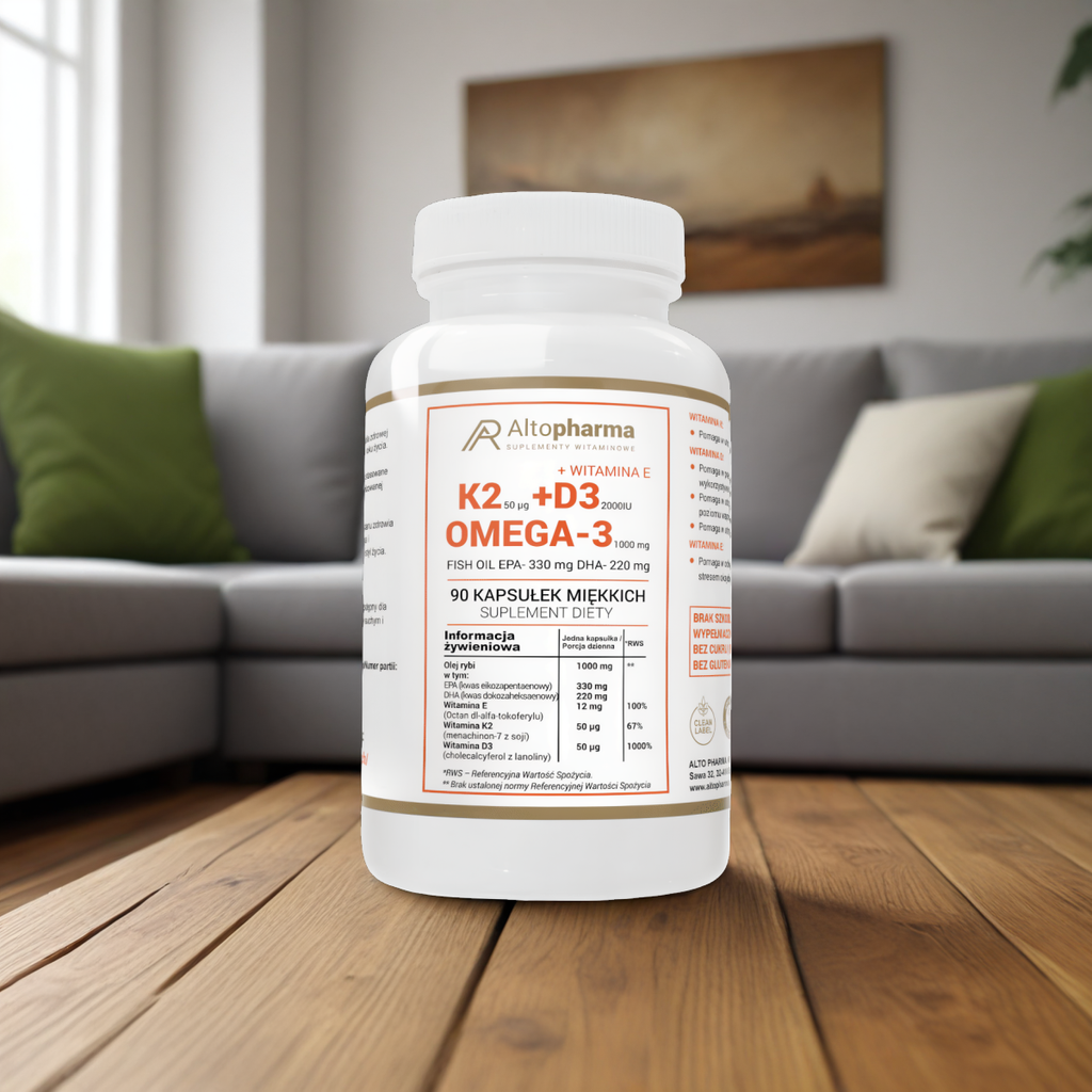 Witamina K2 + D3 2000IU Vit E + Omega-3 Alto Pharma - Wsparcie dla organizmu - 90 kapsułek
