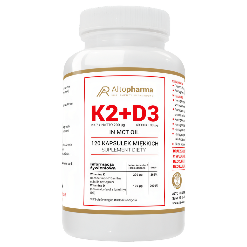 Witaminy K2 + D3 4000UI z olejem kokosowym MCT Alto Pharma - 120 kapsułek