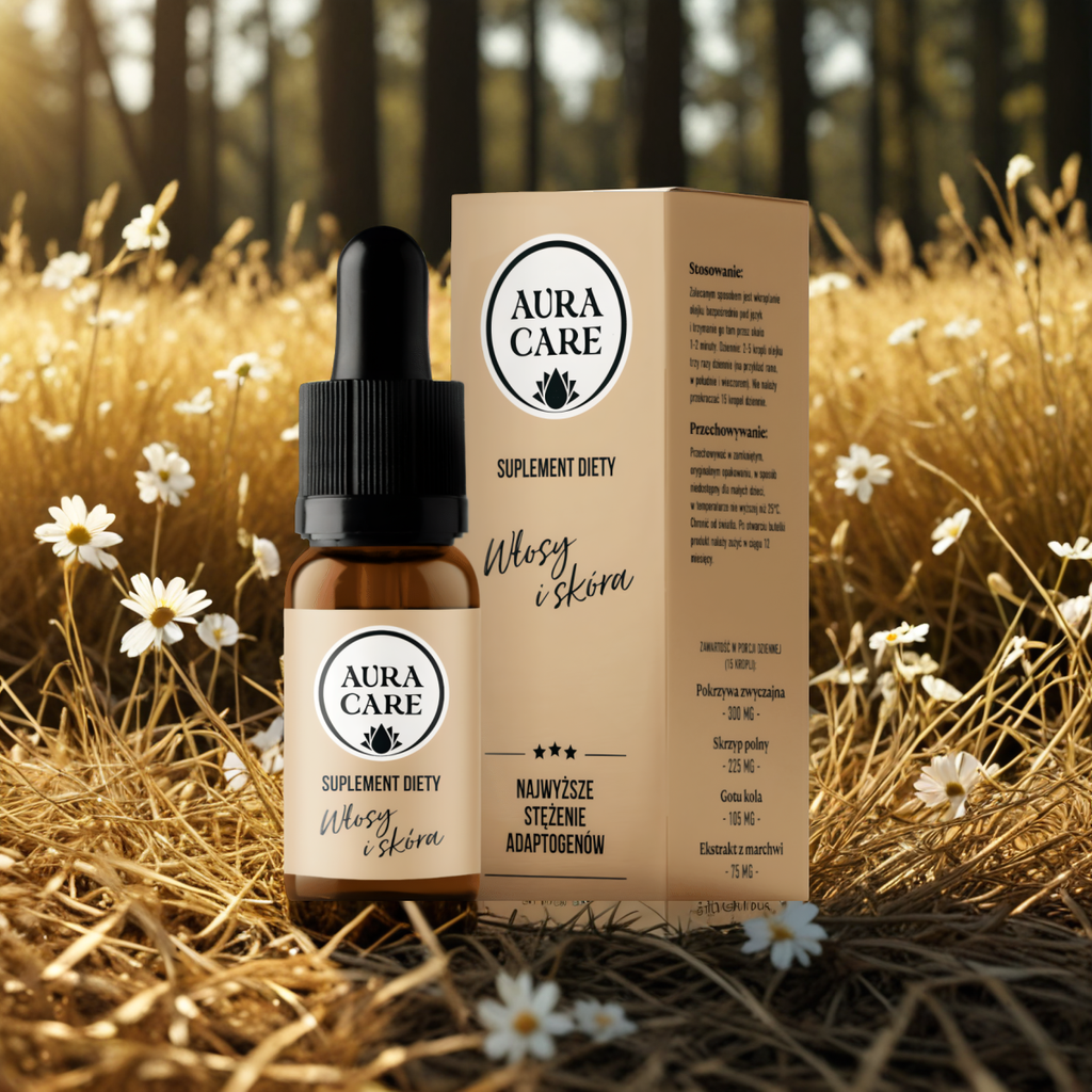 Włosy i skóra AURA CARE - Moc naturalnych składników dla pięknych włosów i zdrowej skóry - 10ml, około 300 kropli